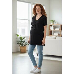 Liz Lange For Target Ebony Lace Maternity Top V-Neck Short Sleeve